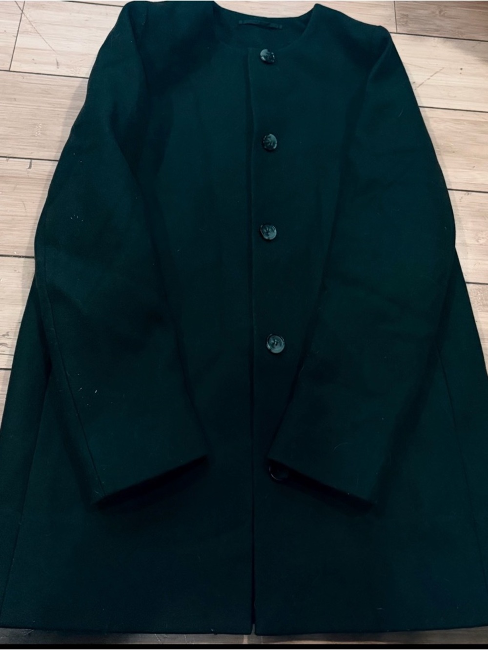 COS Men's  or woman’s Black Round-Neck Button Trench Coat.
